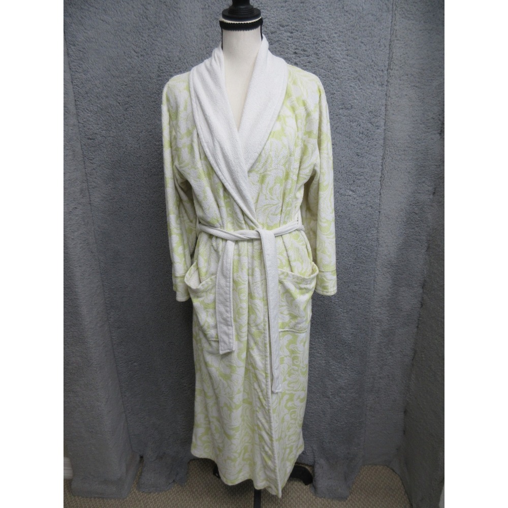 Soft Surroundings Robe Womens Small Green Damask Spa Lounge Resort Cottagecore